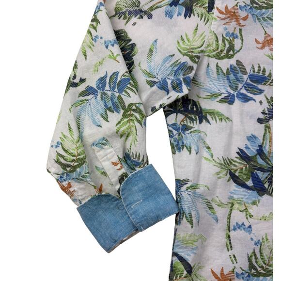 Paradise Collection Linen Cotton Shirt Mens Medium White Tropical Palm Button Up - Picture 4 of 9